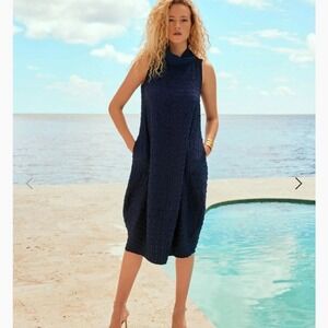 Joseph Ribkoff Bubble Mock Neck Sleeveless Dress Midnight Blue 12 New With Tags